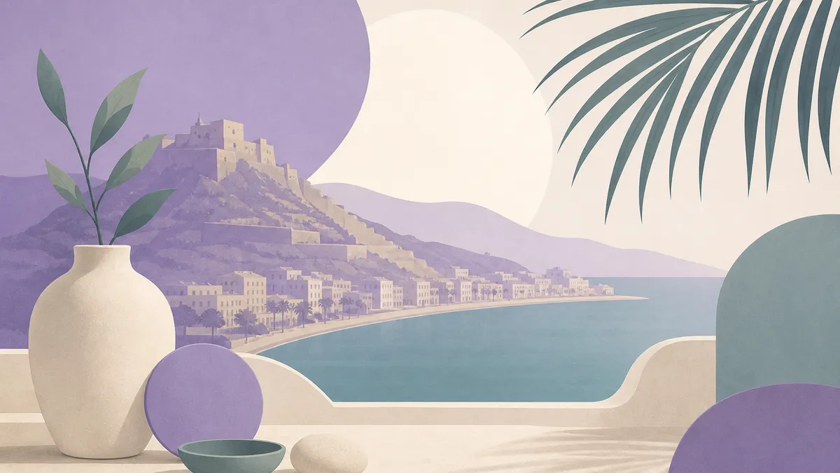 Soft illustration inspired by Alicante light for an IVF clinic guide