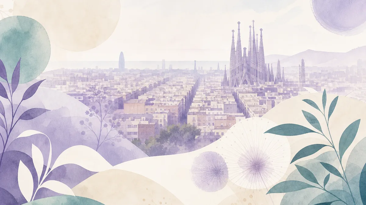 Soft editorial illustration inspired by Barcelona neighbourhoods for an IVF clinic guide