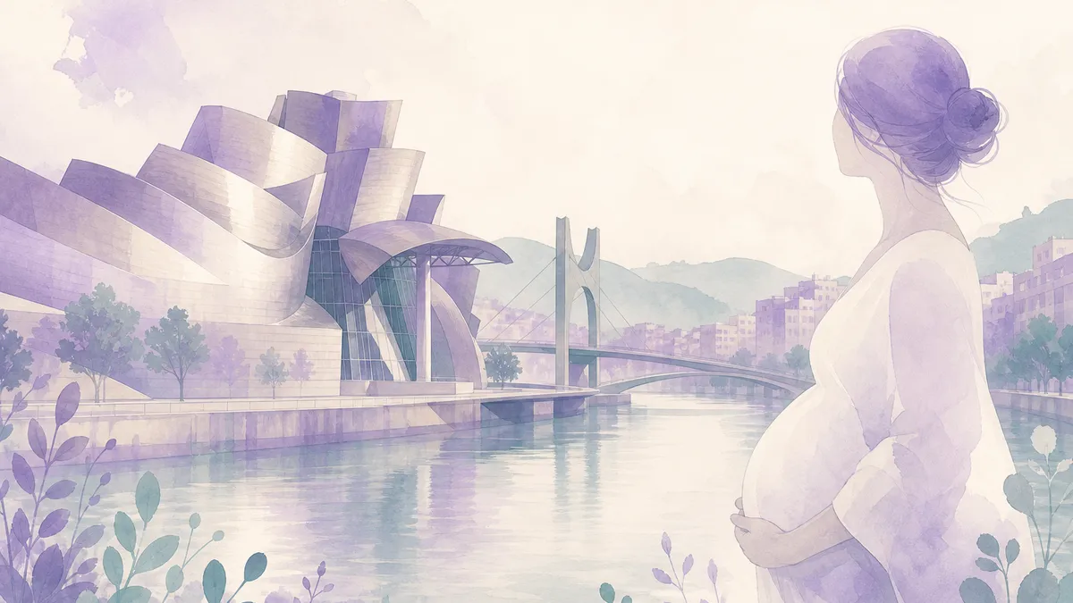Soft illustration inspired by Bilbao riverside light for an IVF clinic guide
