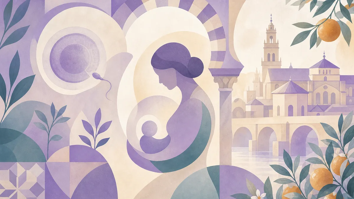 Soft illustration inspired by Córdoba light for an IVF clinic guide