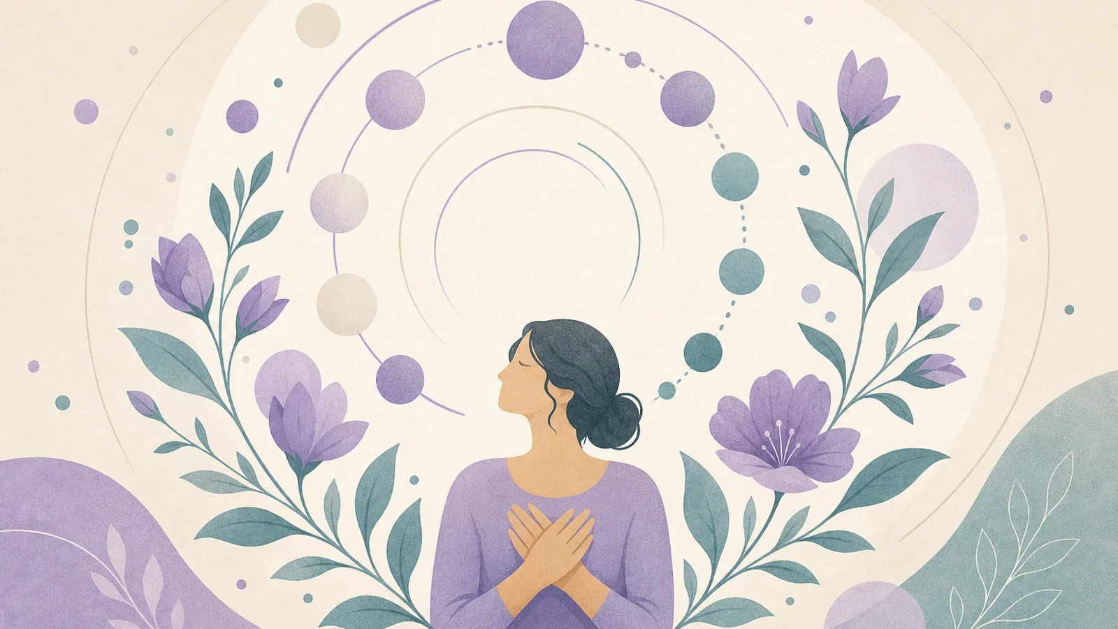 Soft floral cycle motifs — PCOS and IVF education guide