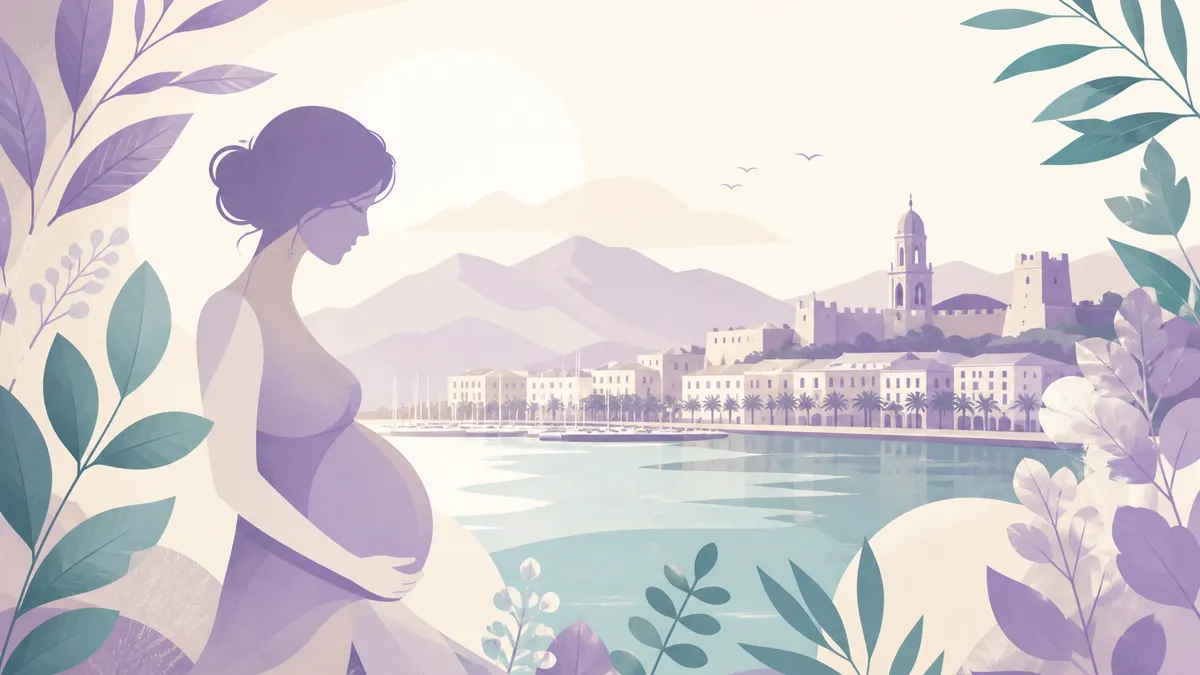 Soft illustration inspired by Málaga light for an IVF clinic guide