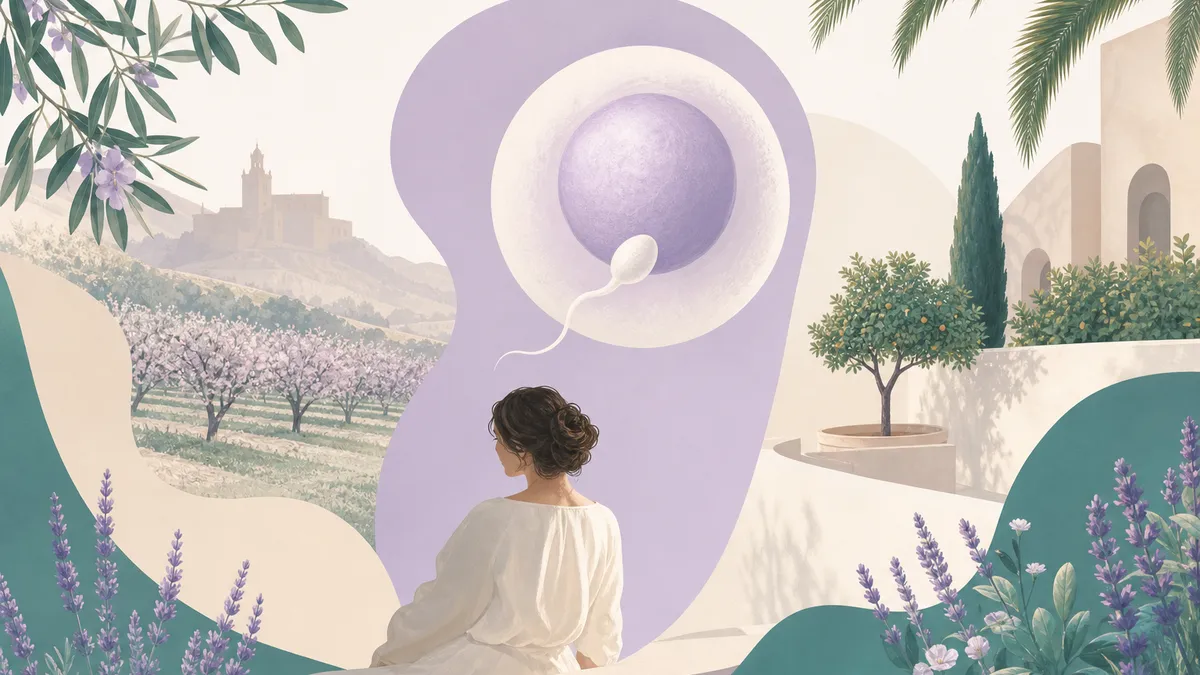 Soft illustration inspired by Murcia light for an IVF clinic guide