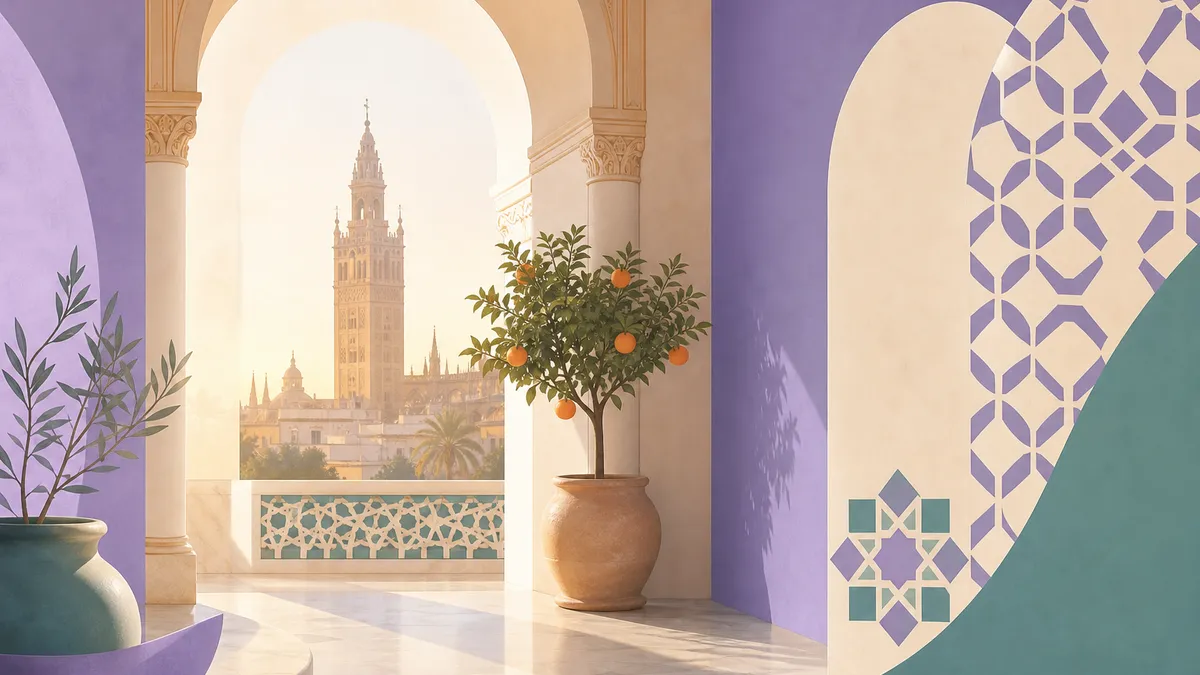 Soft illustration inspired by Seville light for an IVF clinic guide
