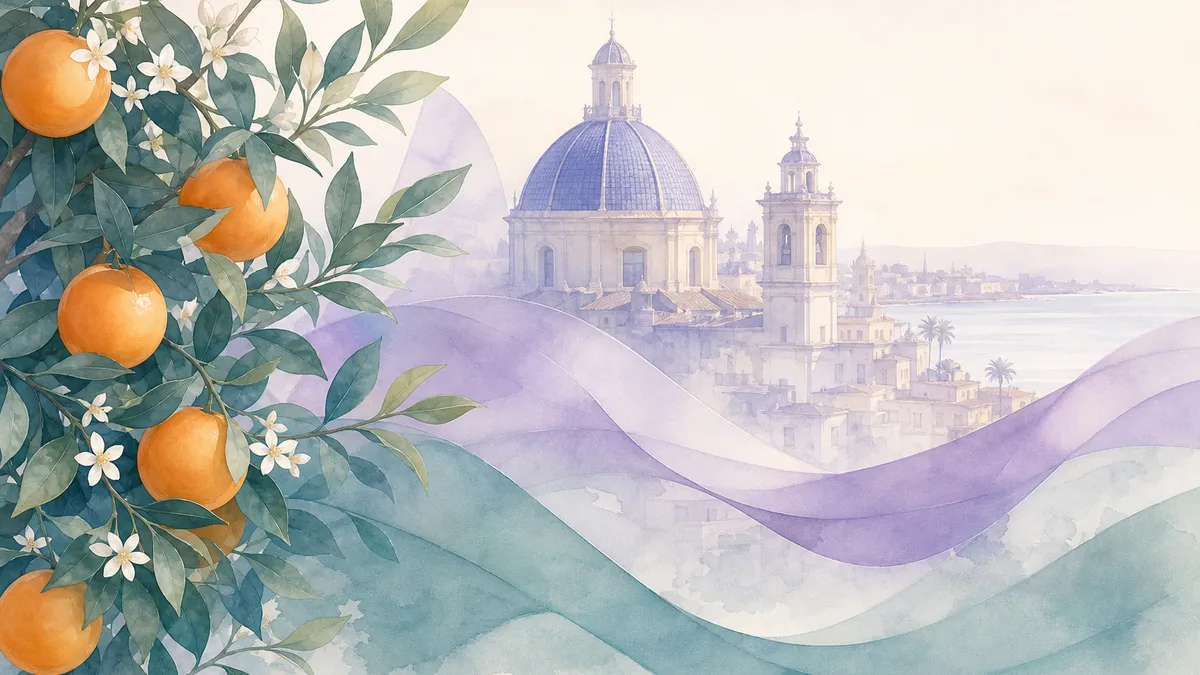 Soft illustration inspired by Valencia light for an IVF clinic guide