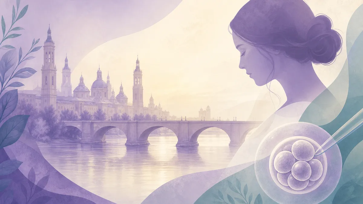 Soft illustration inspired by Zaragoza river light for an IVF clinic guide